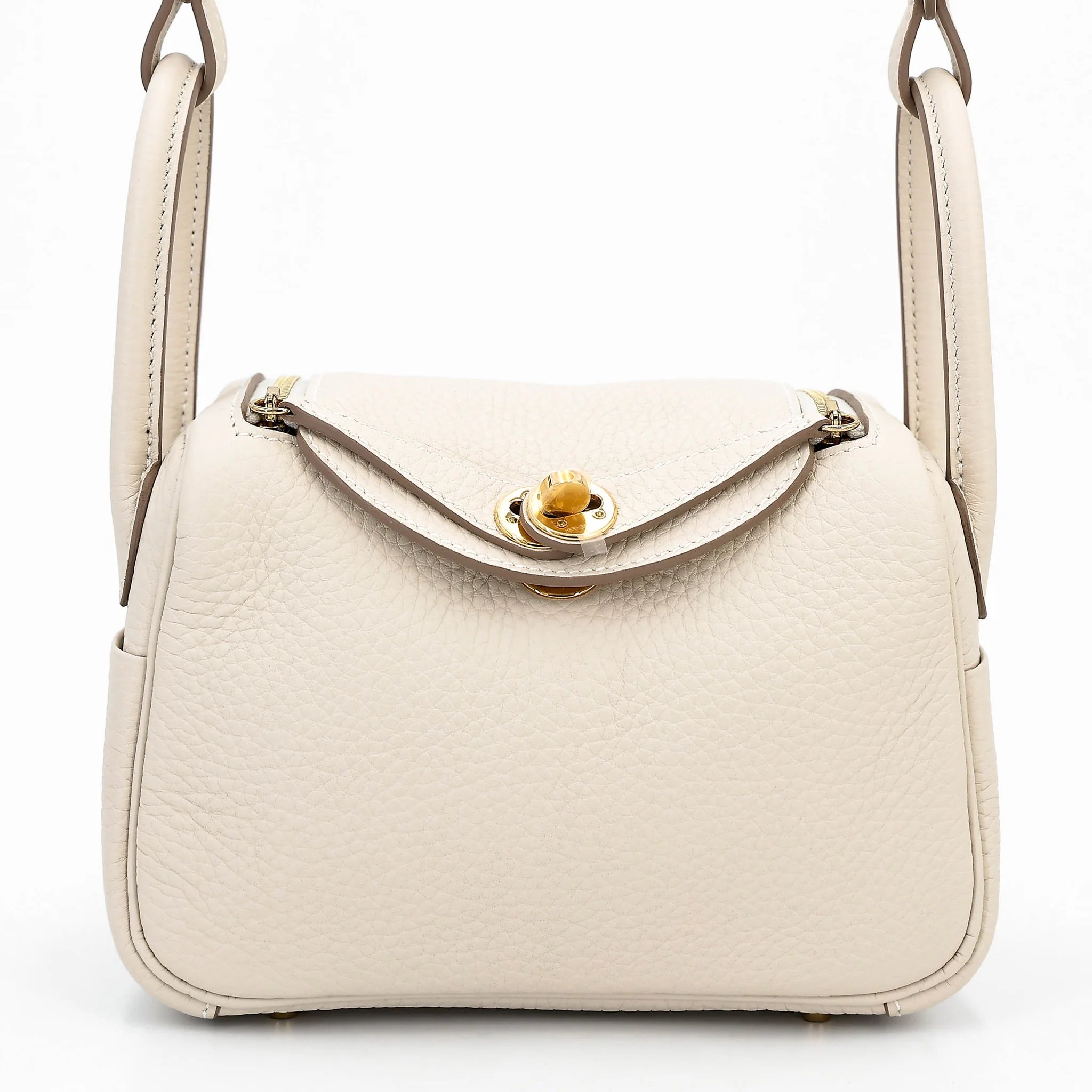 Brand New ( Rank N ) HERMÈS Mini Lindy II Craie (10) Clemence Gold hardware G (2026)