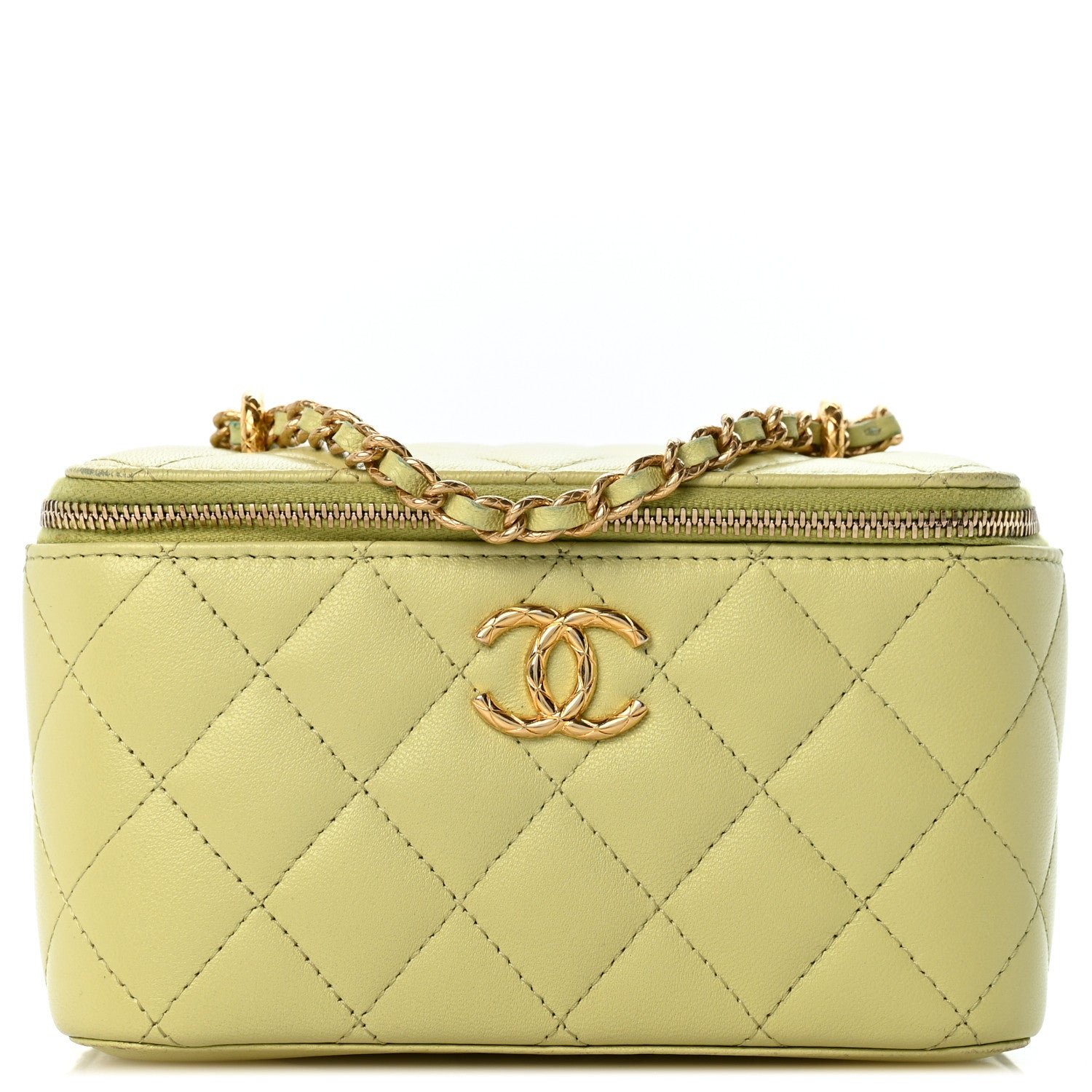 Chanel Lambskin Quilted Small Vanity Case With Chain Light Green