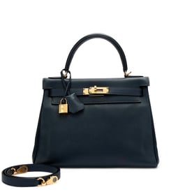 Hermes Bleu Indigo Epsom Kelly 28 Retourne Gold Hardware, 1994