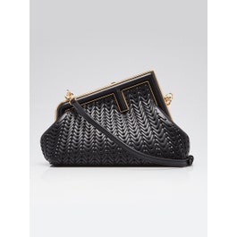 Fendi Fendi Black Woven Calfskin Leather Small First Bag 8BP129