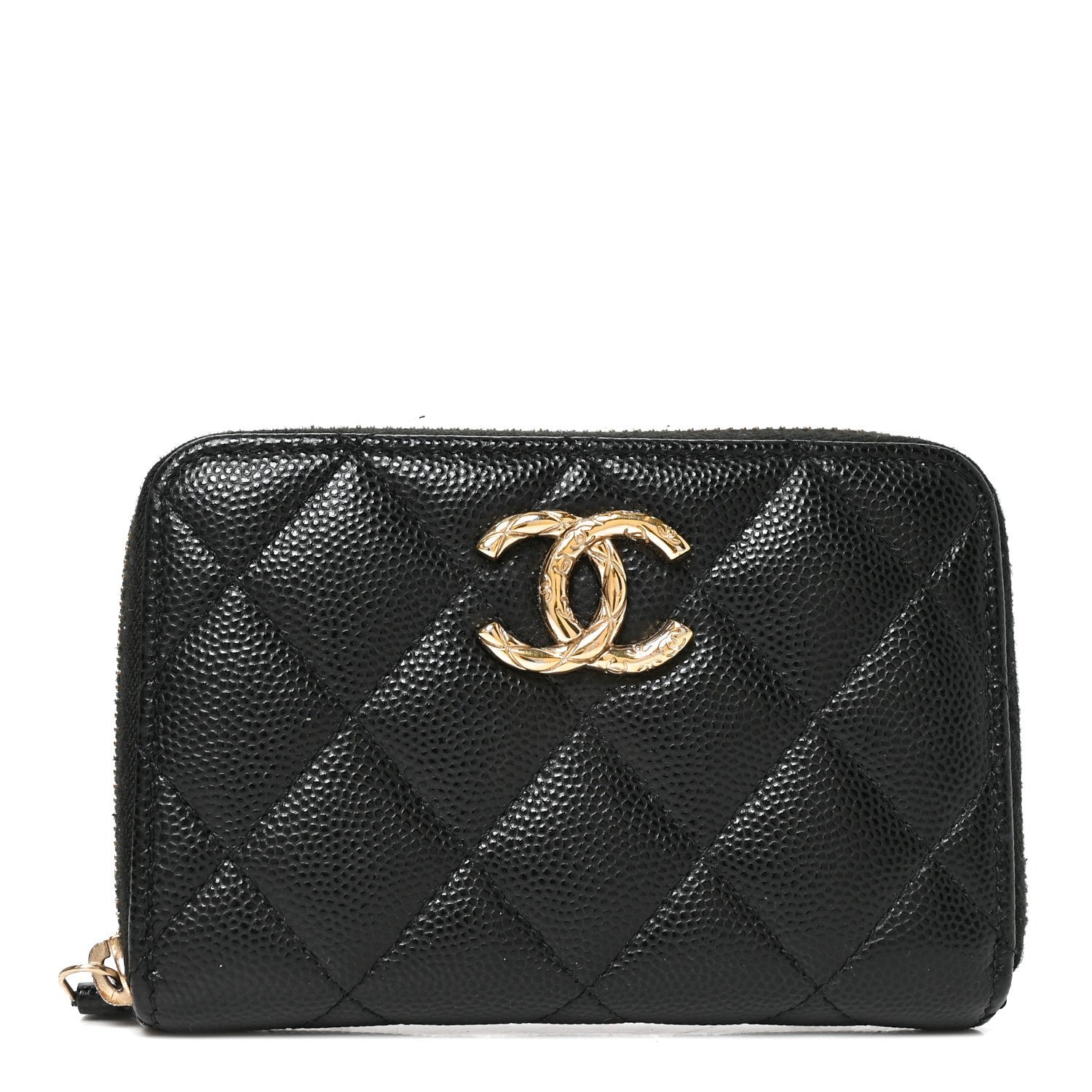 Chanel Caviar Quilted XL CC Zip Around Card Holder Black