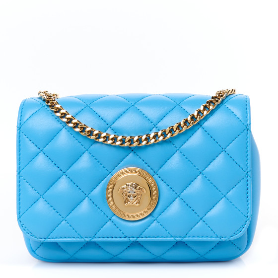 Versace Nappa Quilted Small Medusa Chain Crossbody Blue