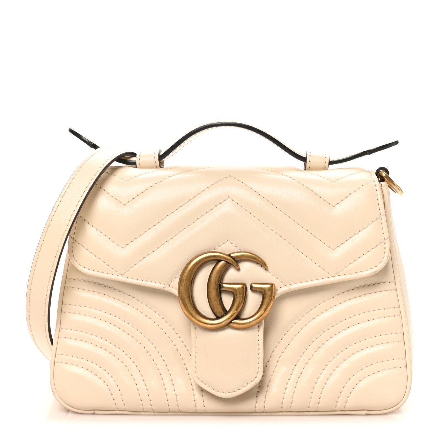 Gucci Calfskin Matelasse Mini GG Marmont Top Handle Shoulder Bag White