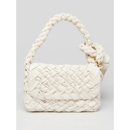 Bottega Veneta Bone White Intrecciato Woven Leather Kalimero Città Shoulder Bag