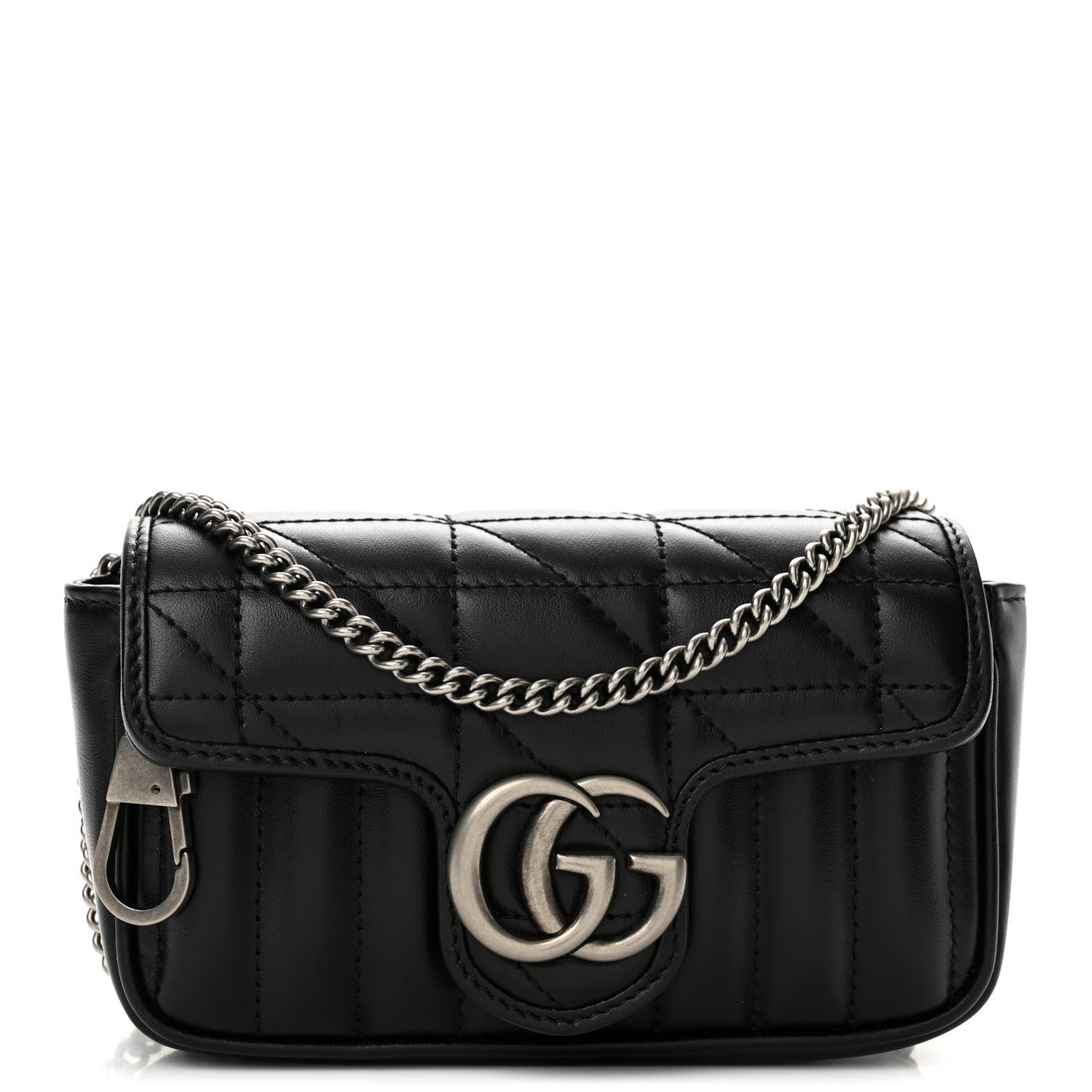 Gucci Calfskin Matelasse Aria Super Mini GG Marmont Shoulder Bag Black