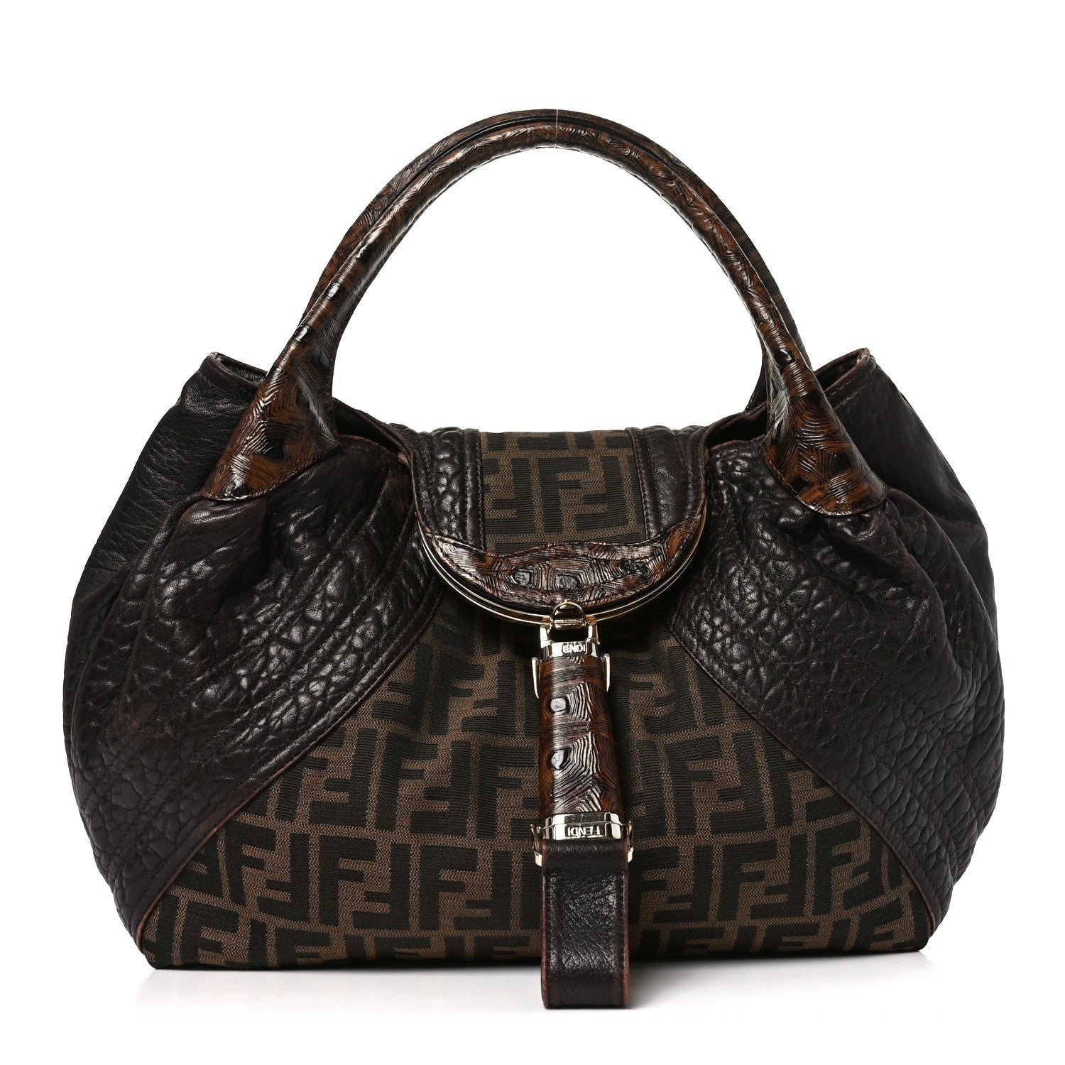 Fendi Zucca Nappa Nuvolata Vitello Tortuga Spy Tobacco Moro