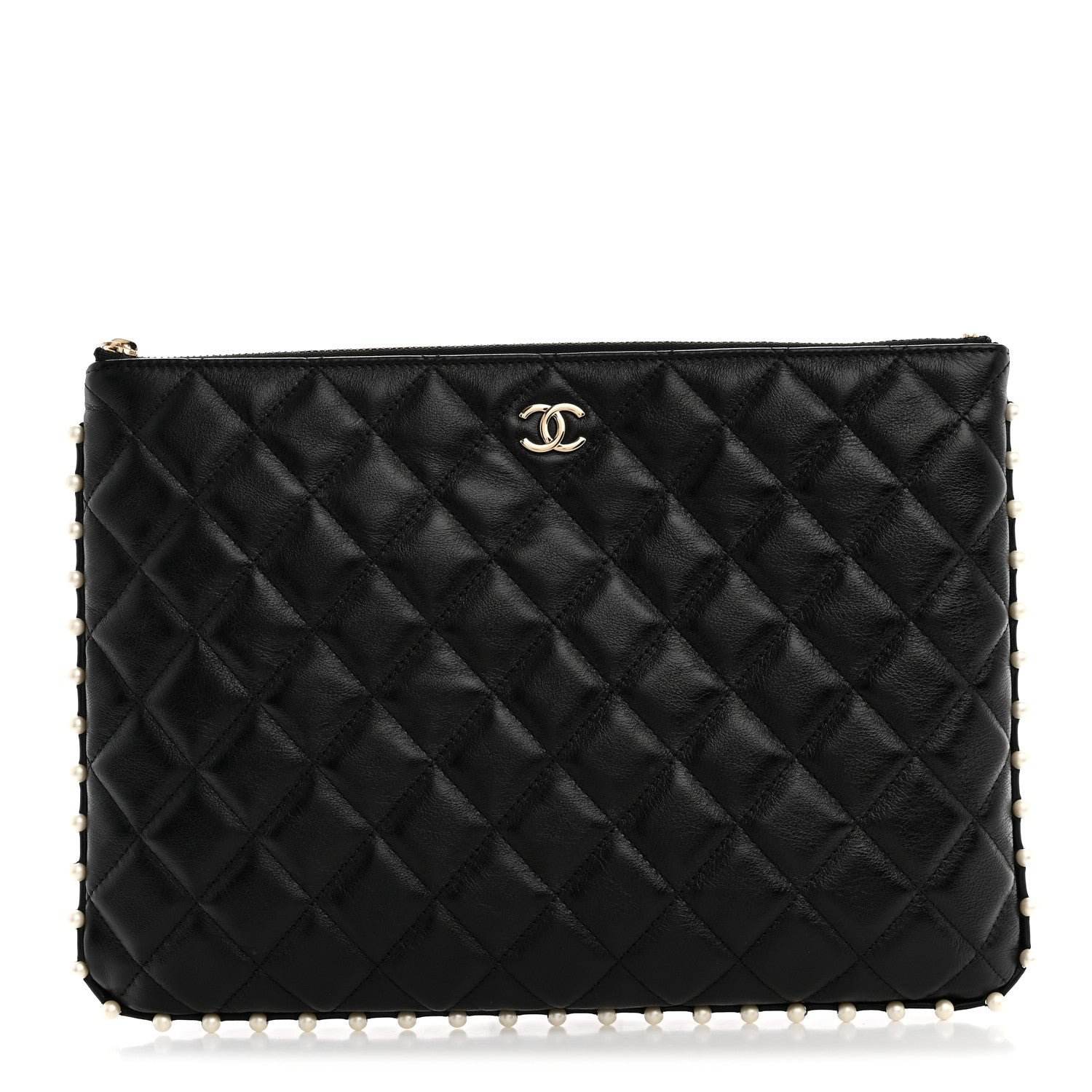 Chanel Calfskin Quilted Pearl Medium Cosmetic Case Black