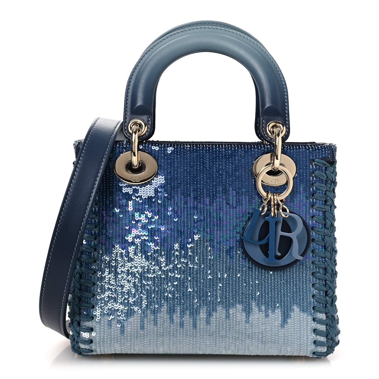 Christian Dior Calfskin Sequin Gradient Stitched Small Lady Dior Blue