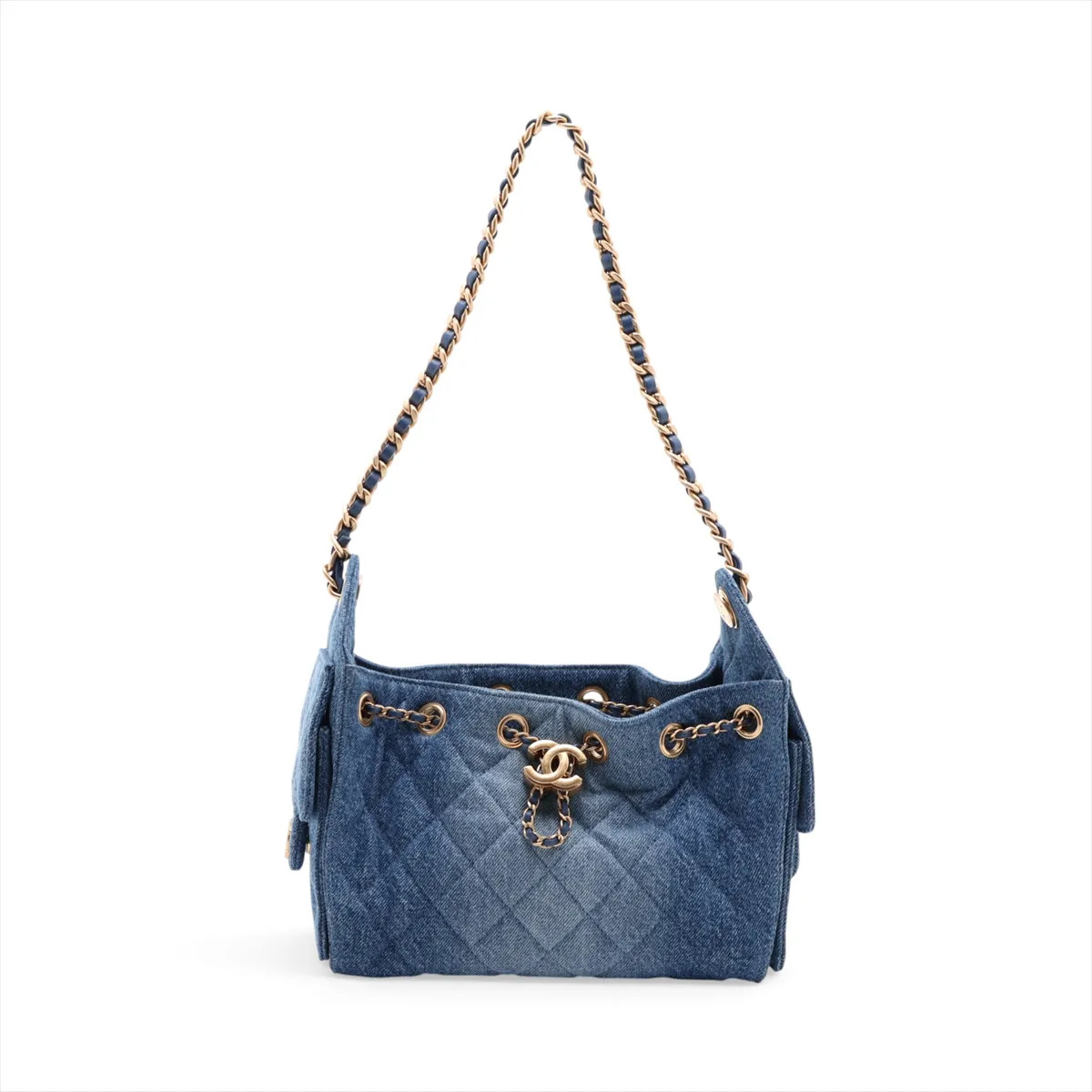 Chanel Chanel 25 Mini Denim Chain Shoulder Bag Blue Gold Metal Fittings random p