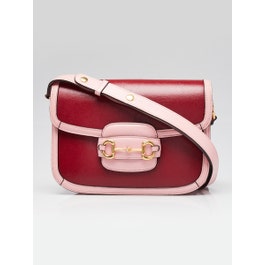 Gucci Red/Pink Leather 1955 Horsebit Shoulder Bag