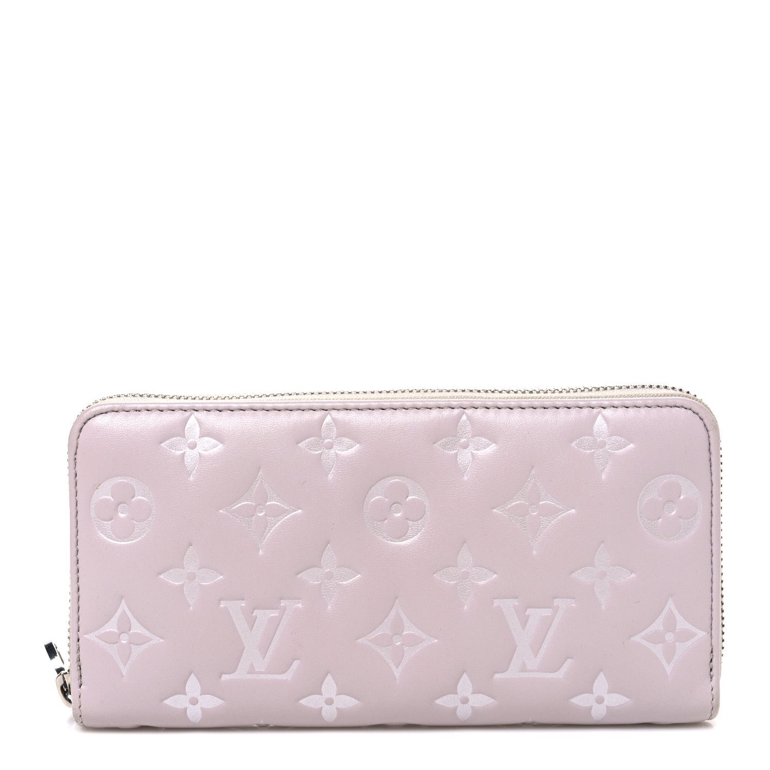 Louis Vuitton Lambskin Embossed Monogram Coussin Zippy Wallet Grey