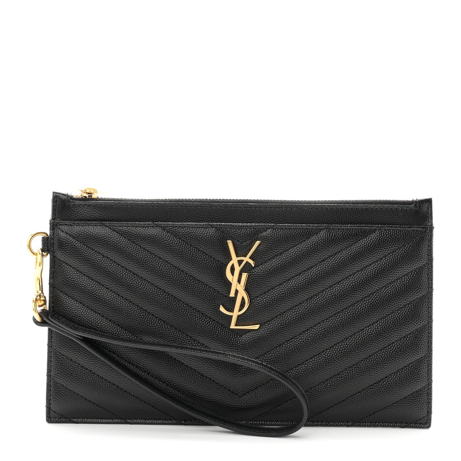 Saint Laurent Grain De Poudre Chevron Monogram Large Bill Pouch Black