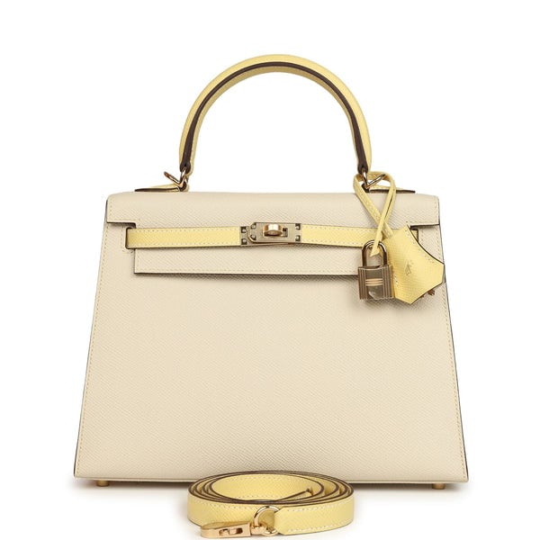 Hermes Hermes Special Order (HSS) Kelly Sellier 25 Craie and Jaune Poussin Epsom Gold Hardware