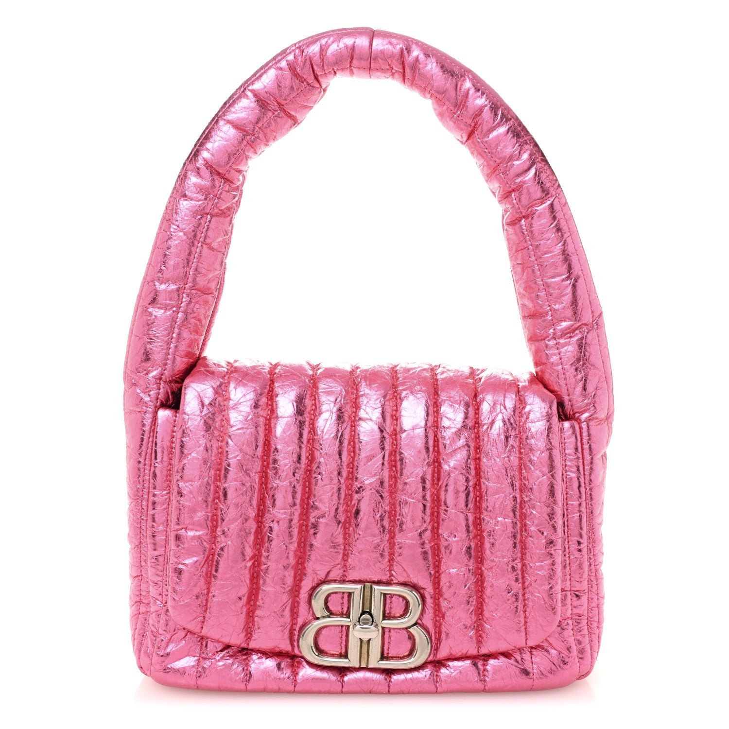Balenciaga Metallized Crushed Calfskin Quilted Small Monaco Shoulder Bag Pink