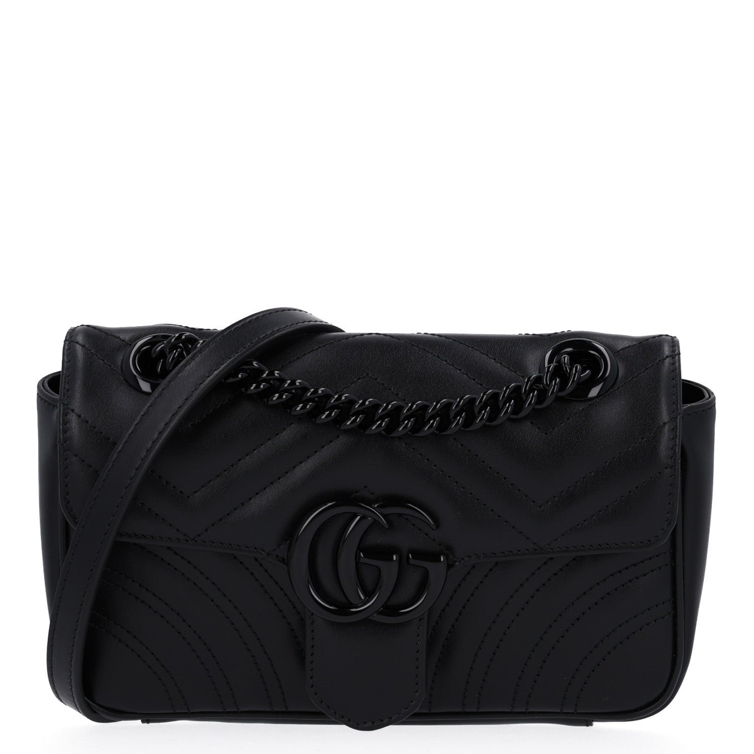 Gucci Calfskin Matelasse Monochrome Mini GG Marmont Shoulder Bag Black