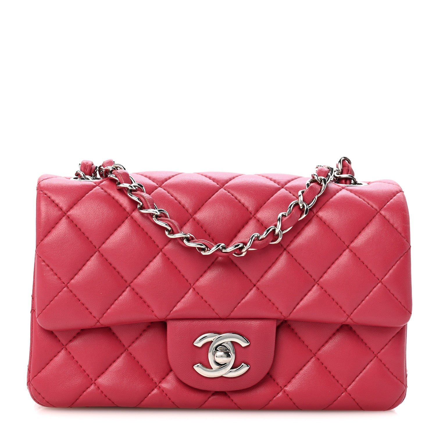 Chanel Lambskin Quilted Mini Rectangular Flap Dark Pink