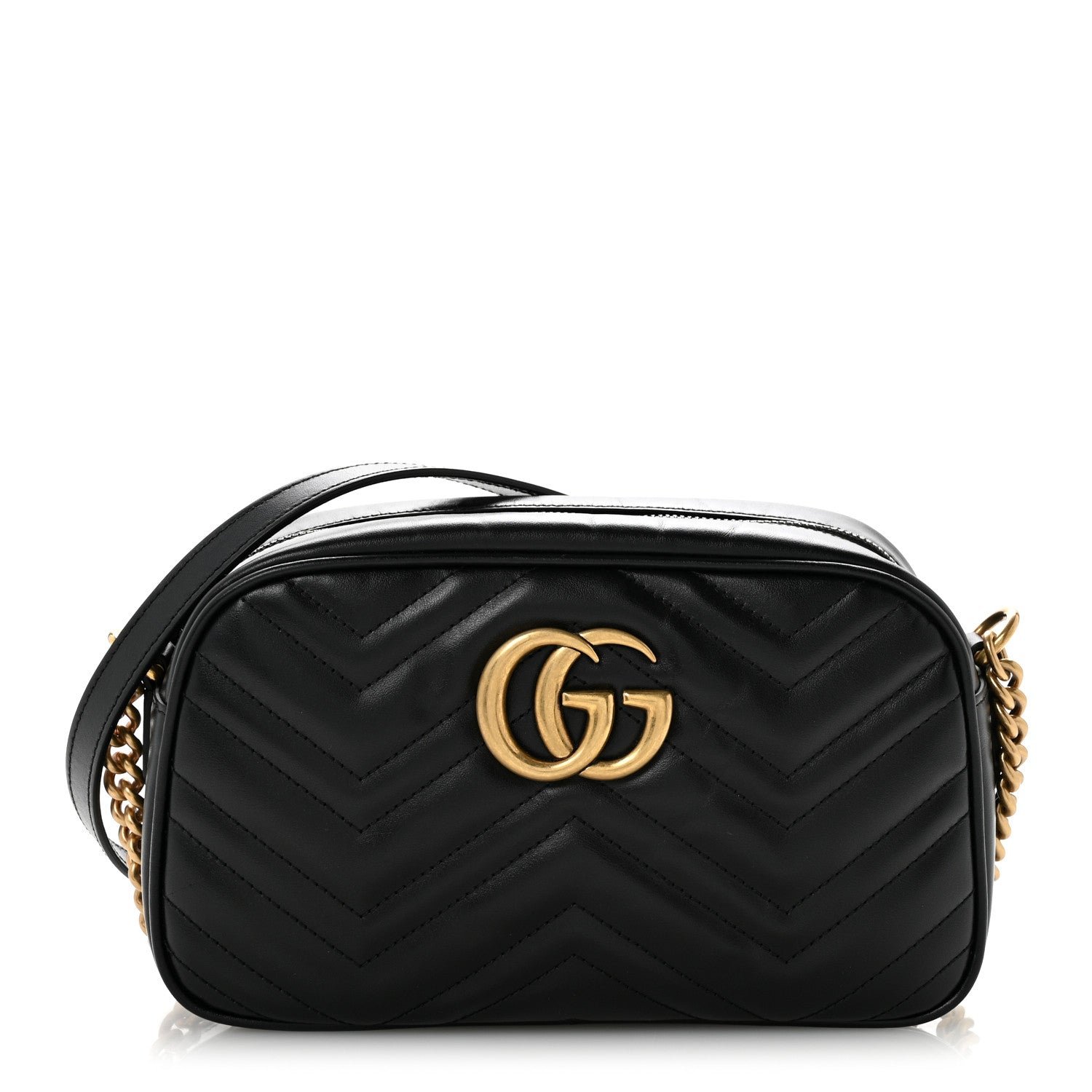 Gucci Calfskin Matelasse Small GG Marmont Chain Shoulder Bag Black