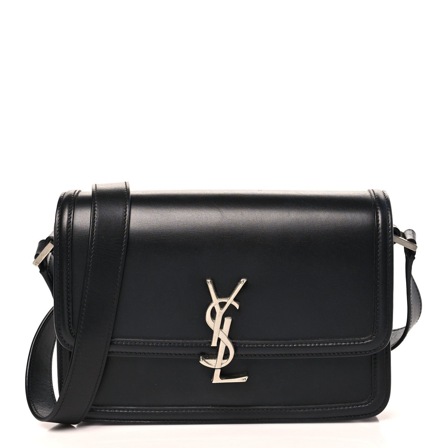 Saint Laurent Box Calfskin Monogram Medium Solferino Satchel Black