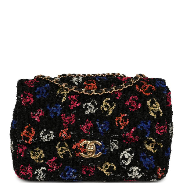 Pre-owned Chanel Mini Rectangular Flap Bag Black, Multi Sequin Gold Hardware