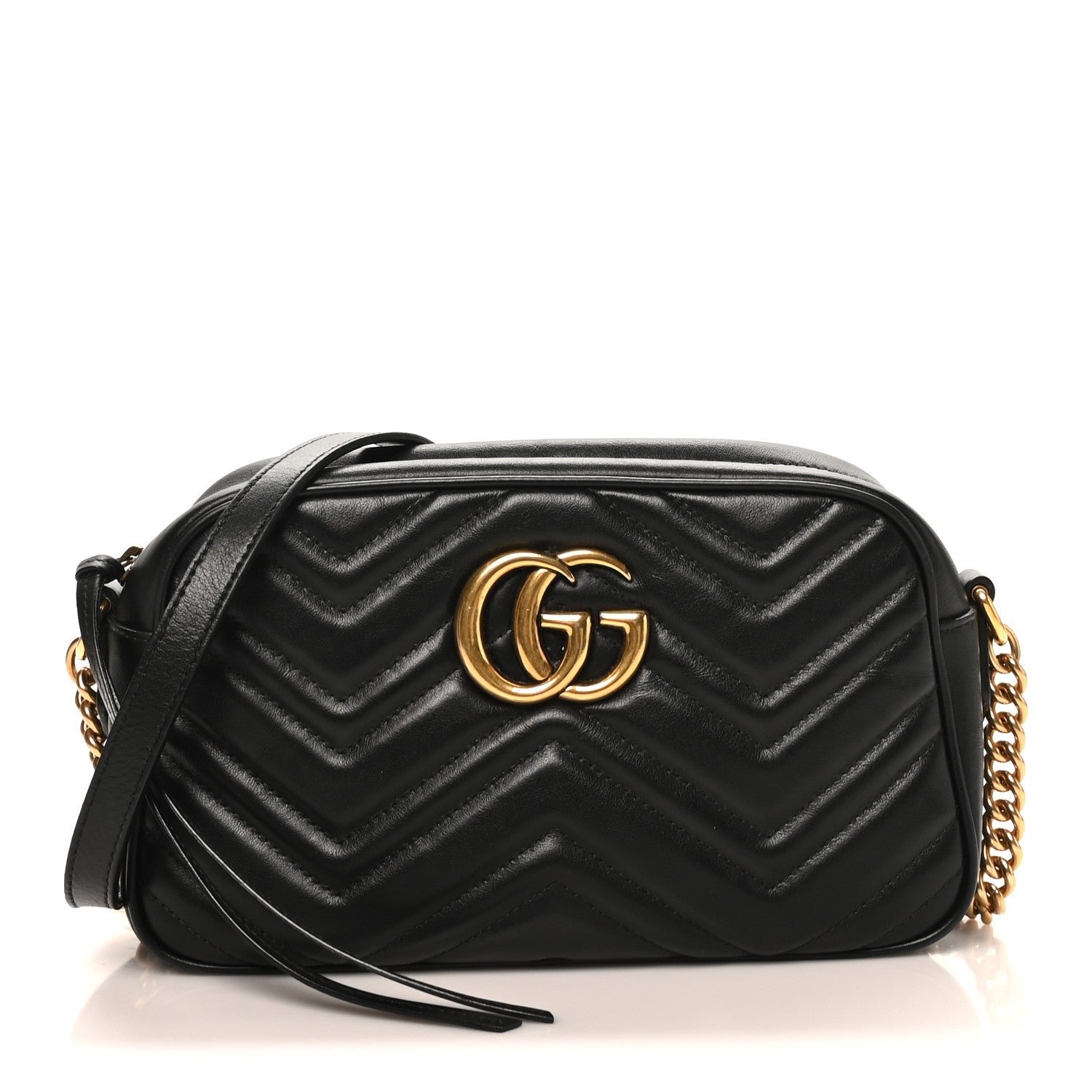Gucci Calfskin Matelasse Small GG Marmont Chain Shoulder Bag Black