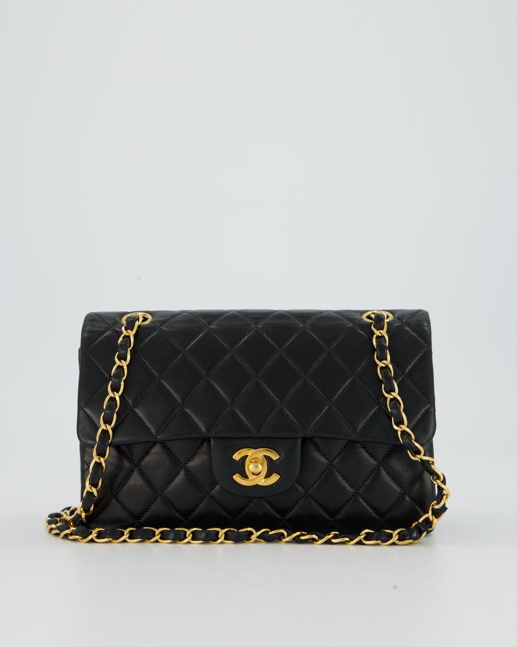 Chanel Vintage Black Small Classic Double Flap Bag in Lambskin Leather with 24K Gold Hardware
