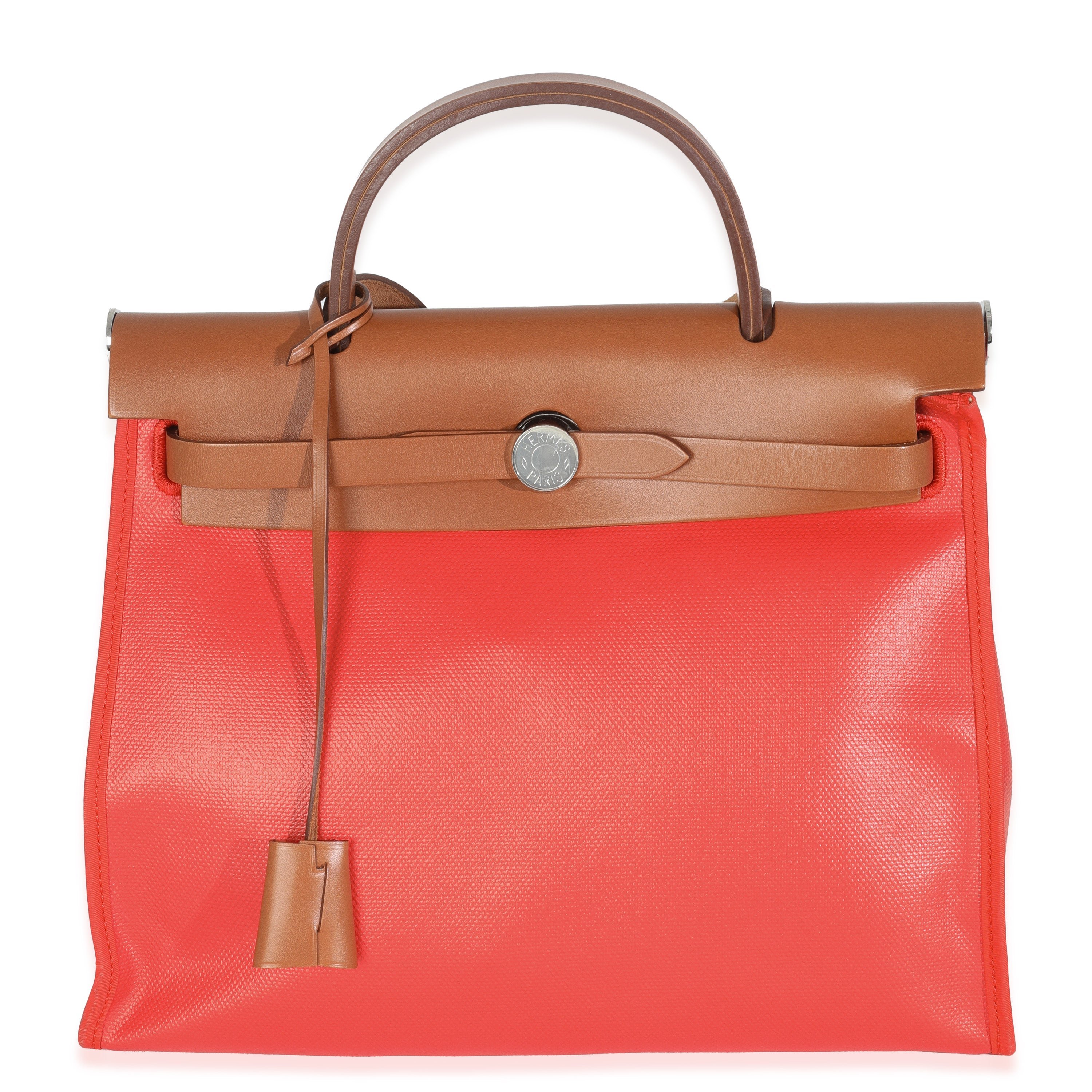 Hermes Capucine Fauve Toile H Berline Vache Hunter Herbag Zip 31 PM PHW