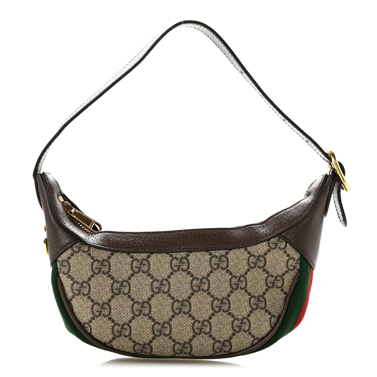 Gucci GG Supreme Monogram Textured Calfskin Web Mini Ophidia Half Moon Hobo Beige Ebony New Acero