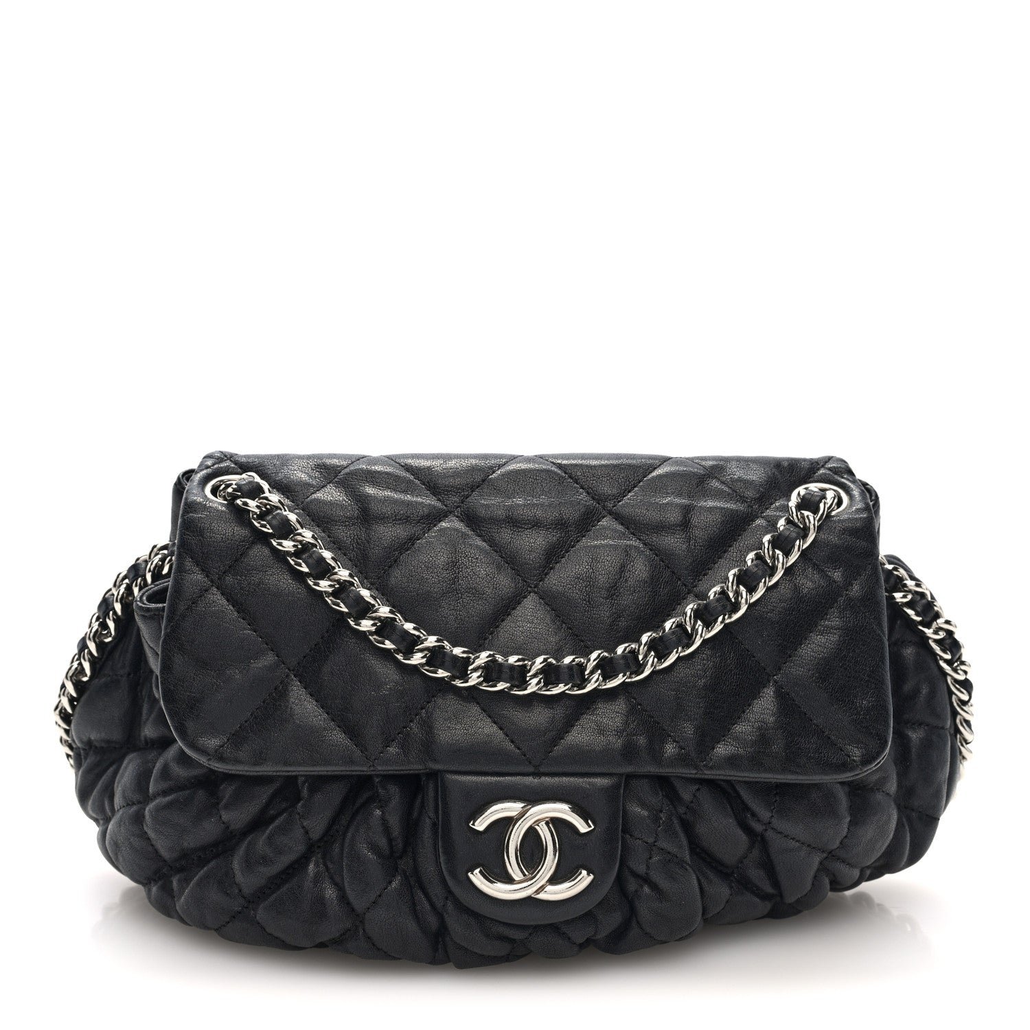 Chanel Washed Lambskin Quilted Medium Chain Around Messenger Black