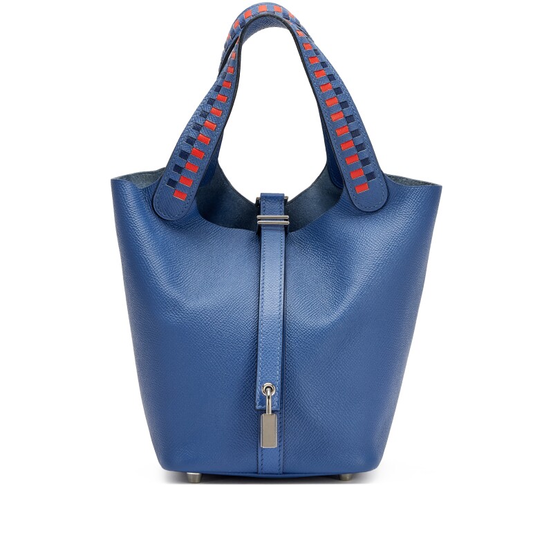 Hermes Bleu Brighton, Bleu Saphir and Capucine Epsom Tressage Picotin Lock 18 Bag Palladium Hardware, 2018