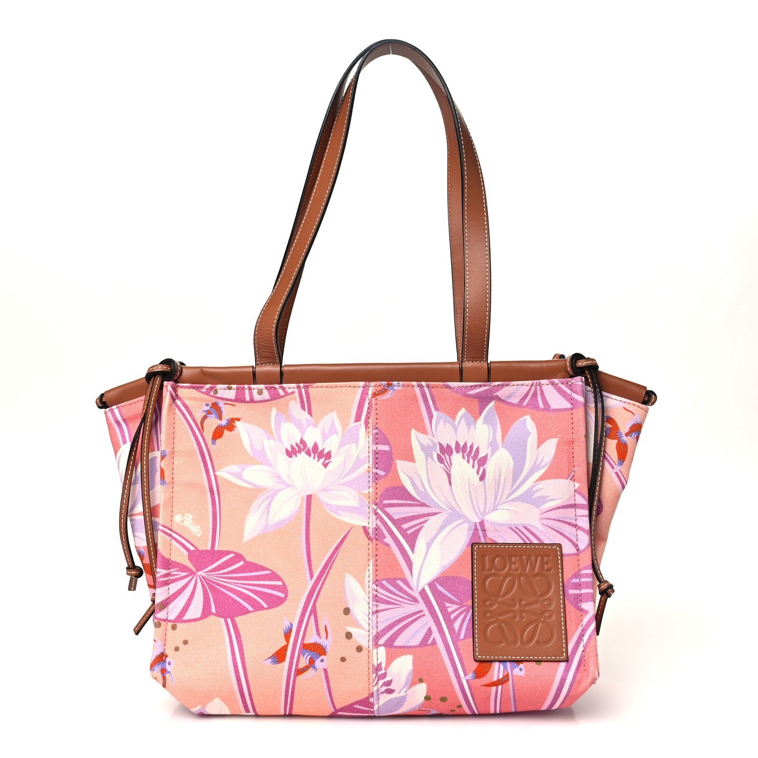 Loewe Canvas Calfskin Waterlily Print Paulas Ibiza Small Cushion Tote