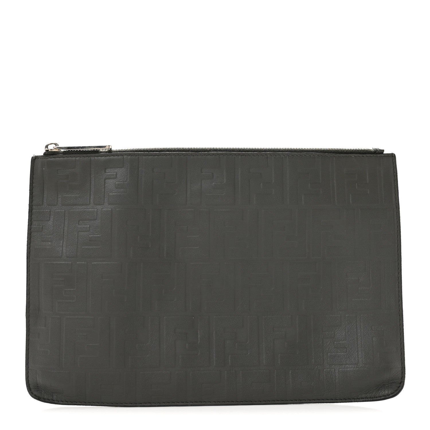 Fendi Vitello Grace FF 1974 Embossed Flat Pouch Anthracite