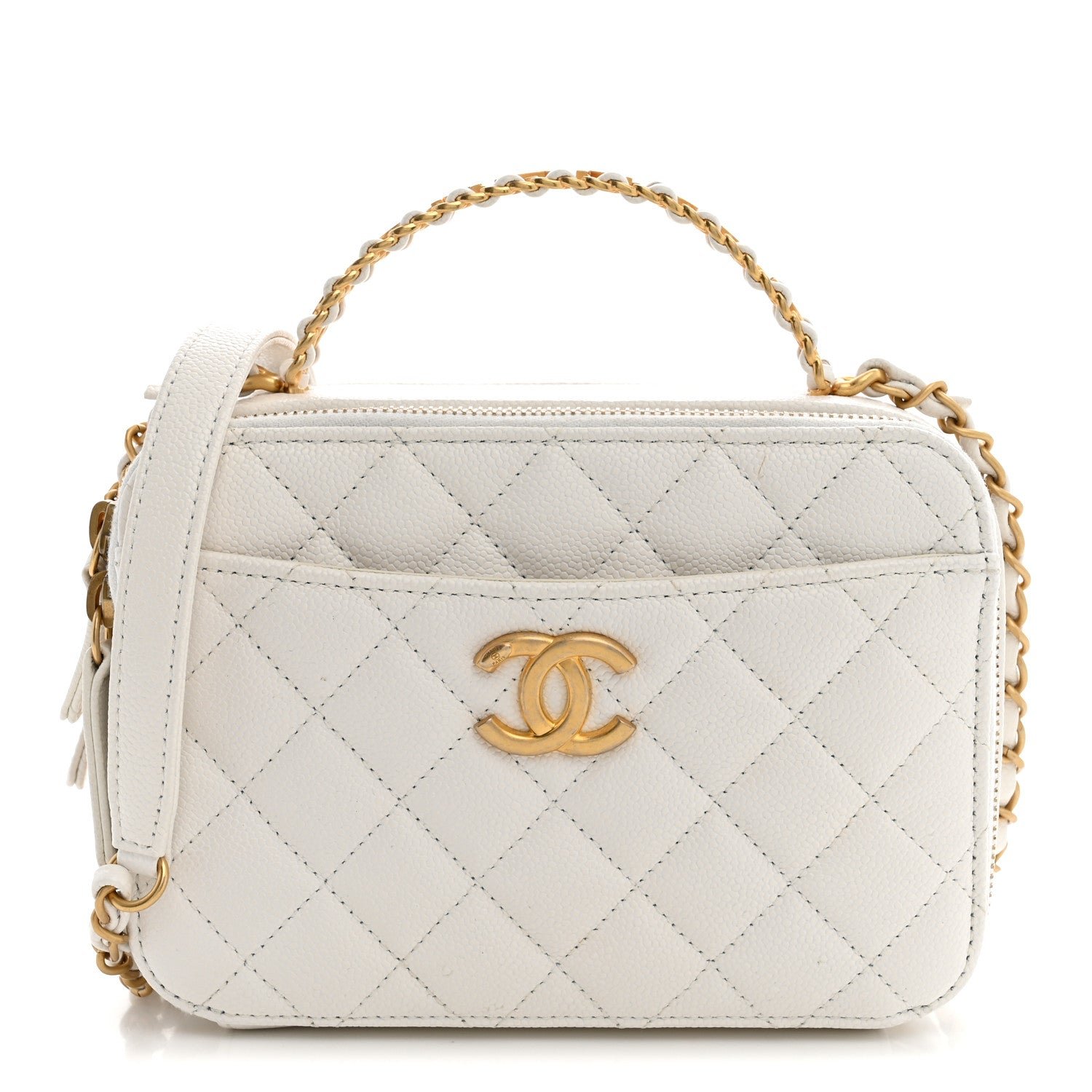 Chanel Caviar Quilted Pick Me Up Small Vanity Case  White