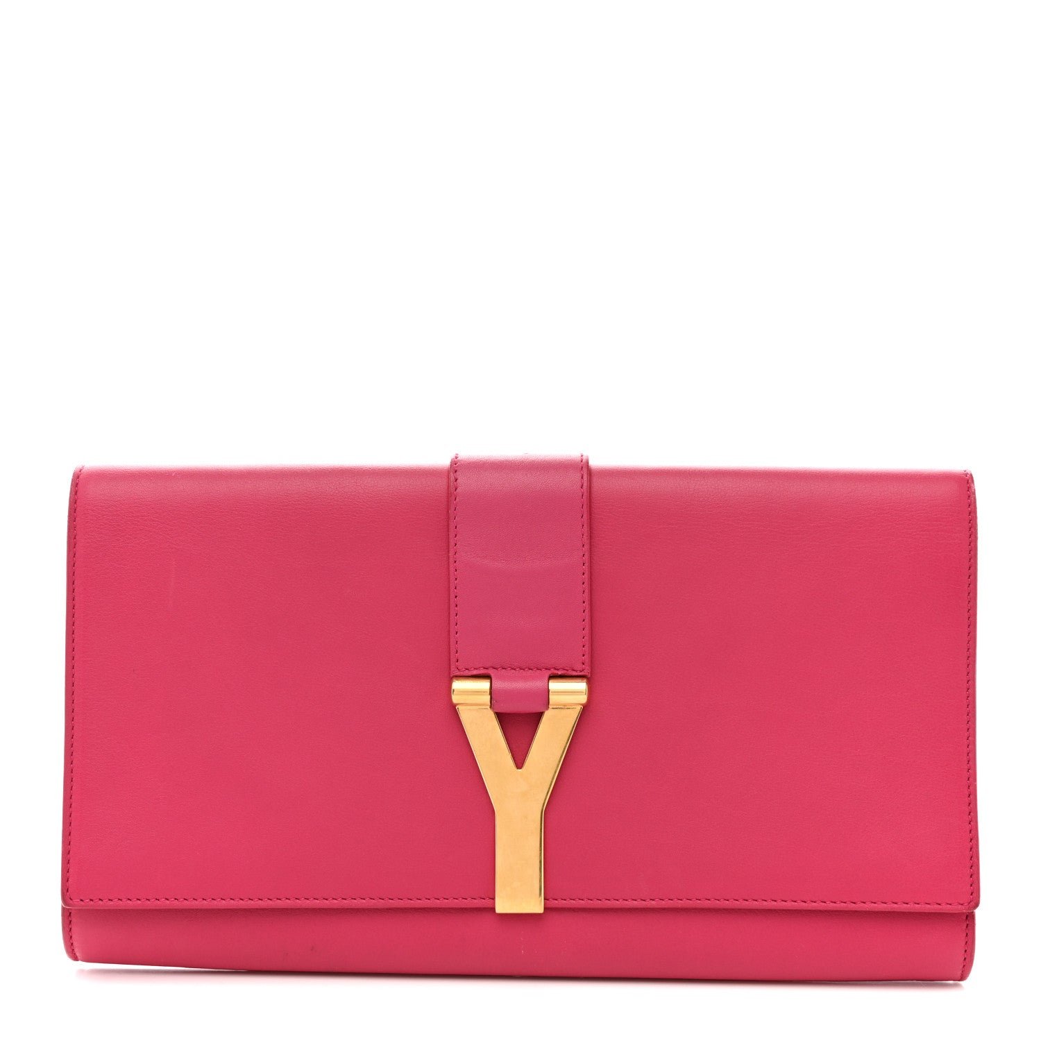 Saint Laurent Calfskin Classic Y Ligne Clutch Fuchsia