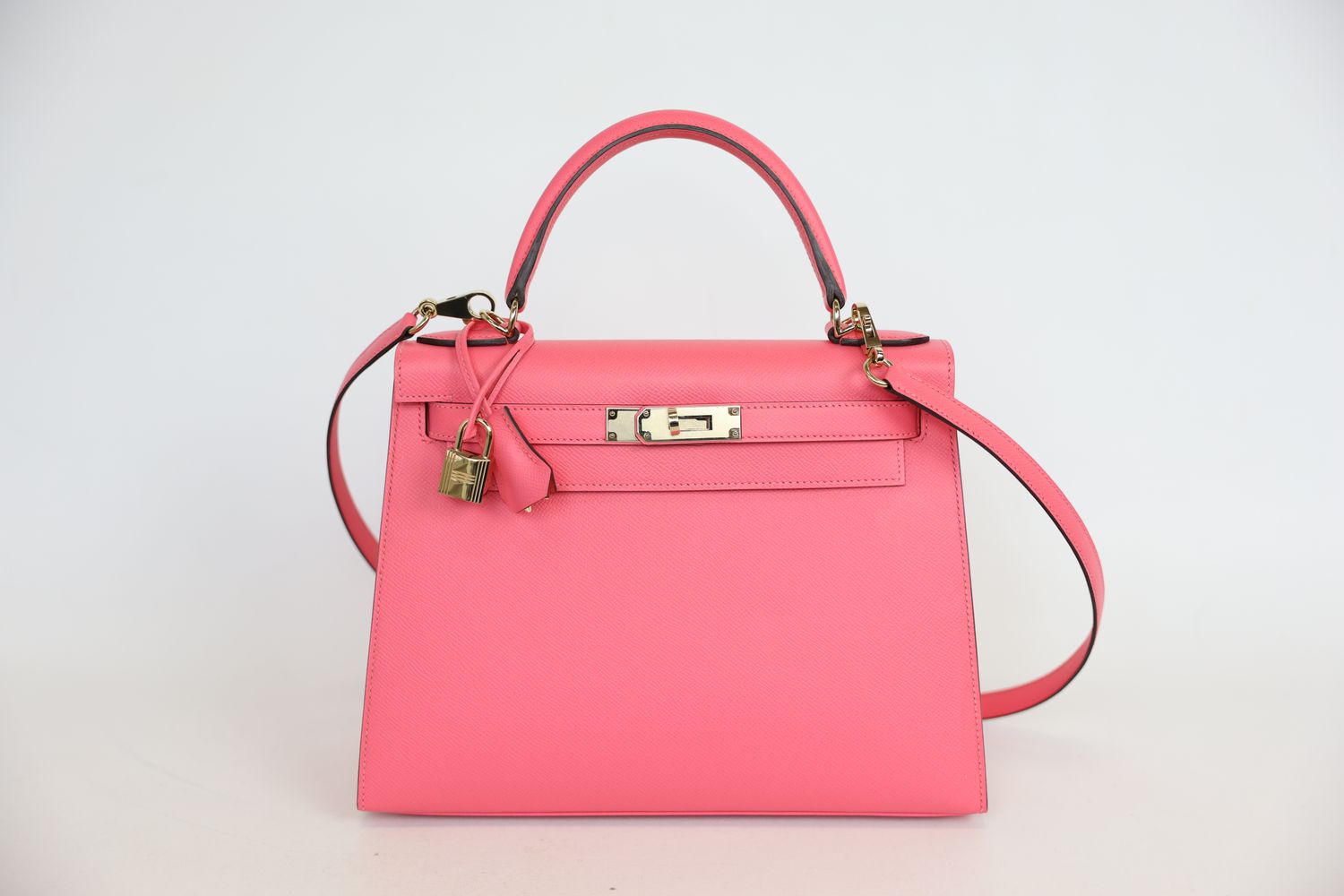 Hermes Kelly 28 Sellier Handbag, Special Order Lipstick Pink Epsom Leather and Gold Hardware, A 2017 Stamp, Preowned in Box WA001
