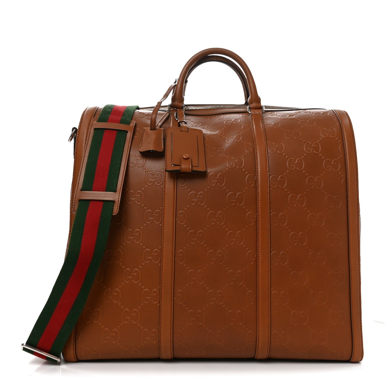 Gucci Calfskin GG Tennis Embossed  Duffle Bag Brown