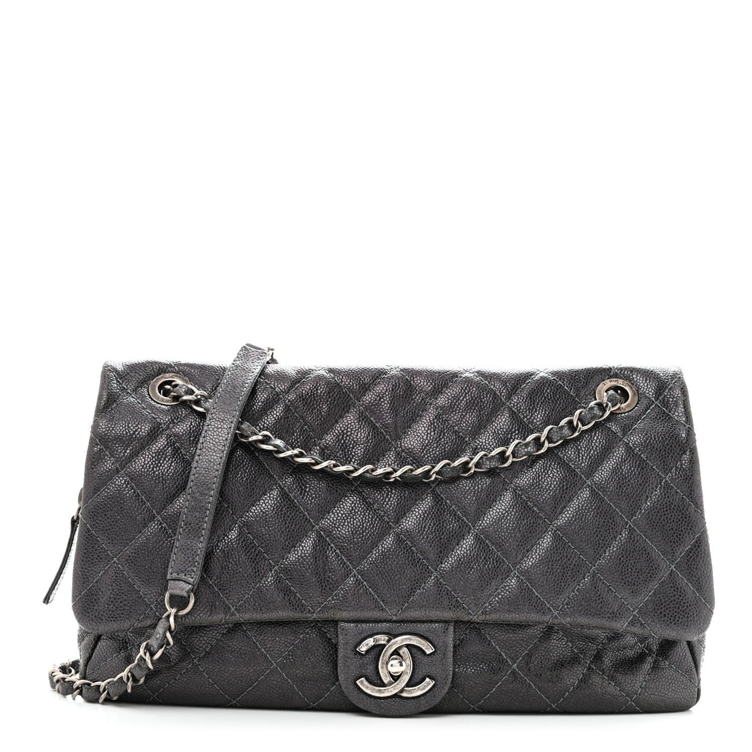 Chanel Iridescent Caviar Quilted Jumbo Easy Flap Silver