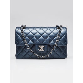 Chanel Iridesent Dark Blue Quilted Lambskin Leather Classic Small Double Flap Bag