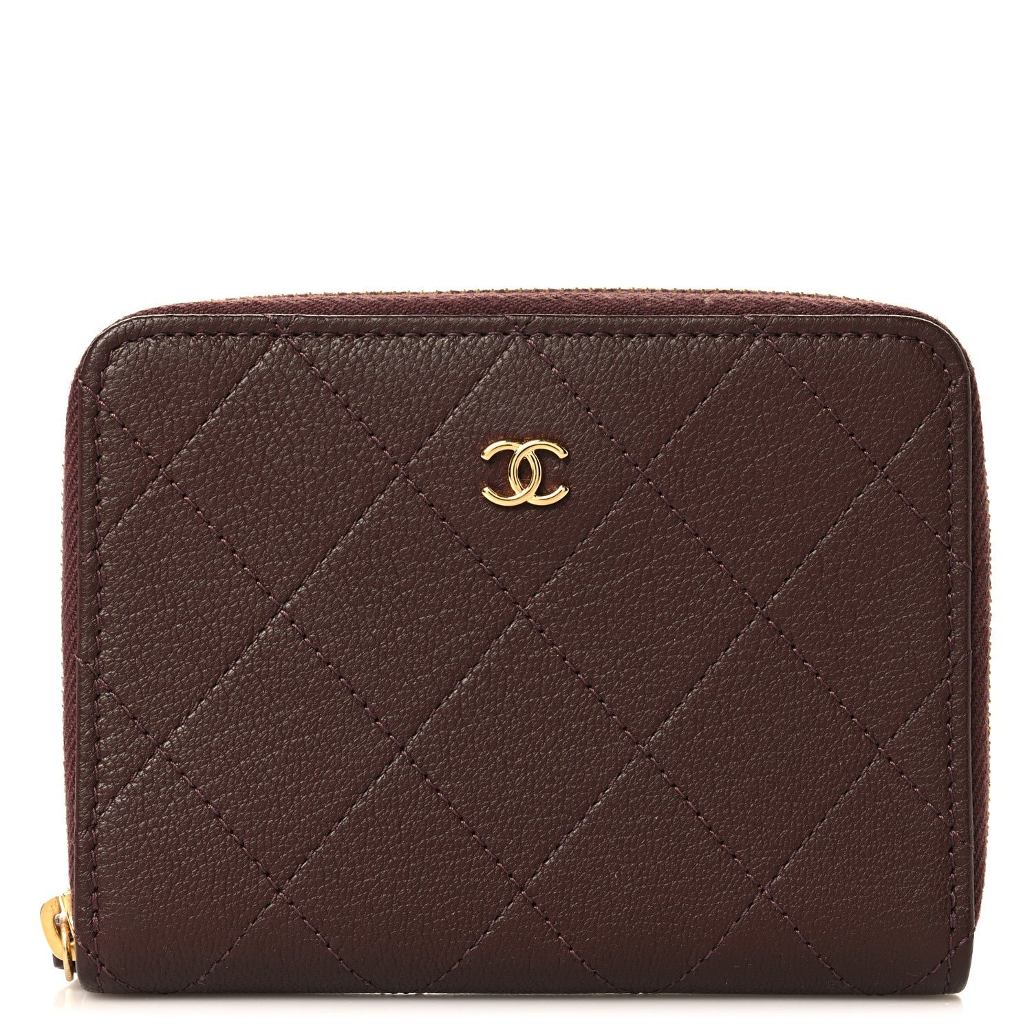 Chanel Goatskin Quilted Zip Wallet Burgundy