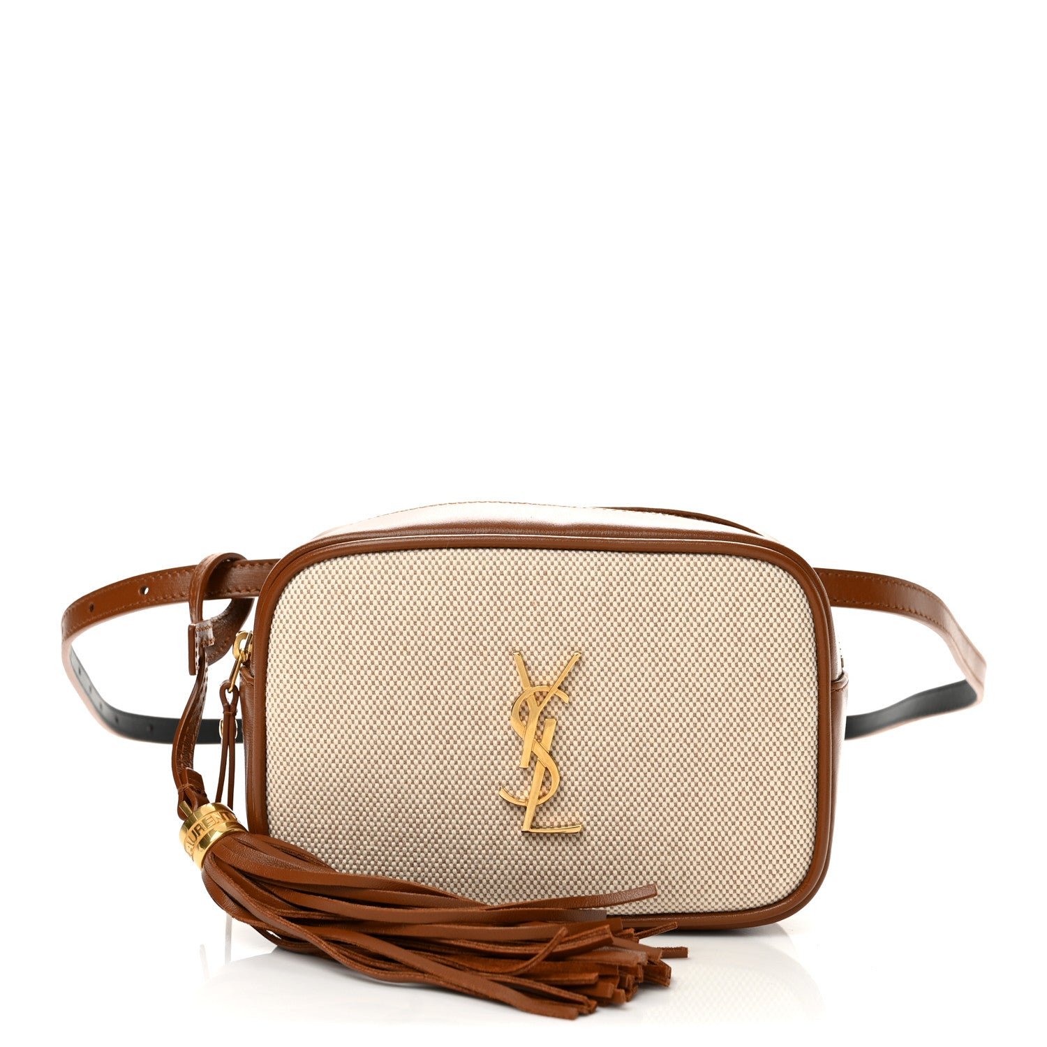 Saint Laurent Calfskin Canvas Monogram Lou Belt Bag Natural Beige Brick