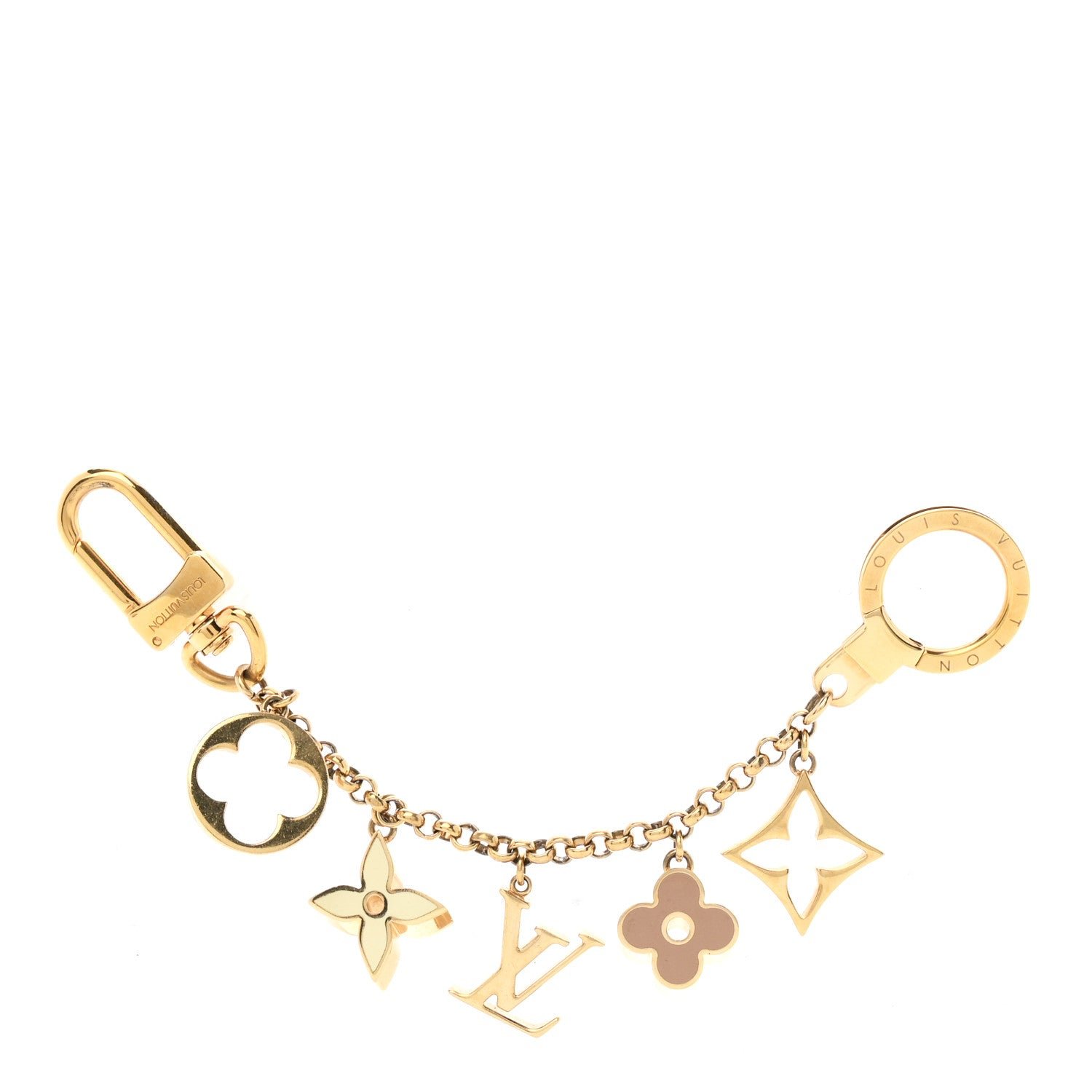 Louis Vuitton Brass Enamel Fleur De Monogram Bag Charm Chain Gold