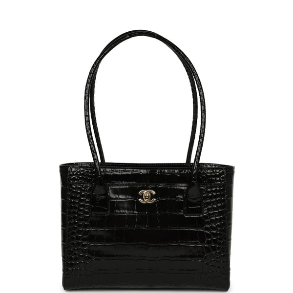 Chanel Mini Cerf Shopping Bag Black Croc Embossed Calfskin Gold Hardware