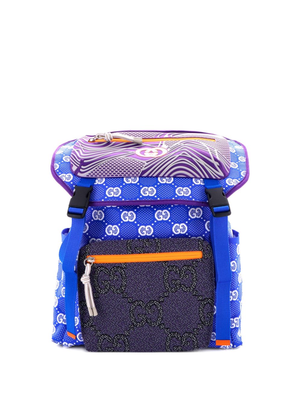 Panelled Double Buckle GG Jacquard Nylon and Rubber Large backpack