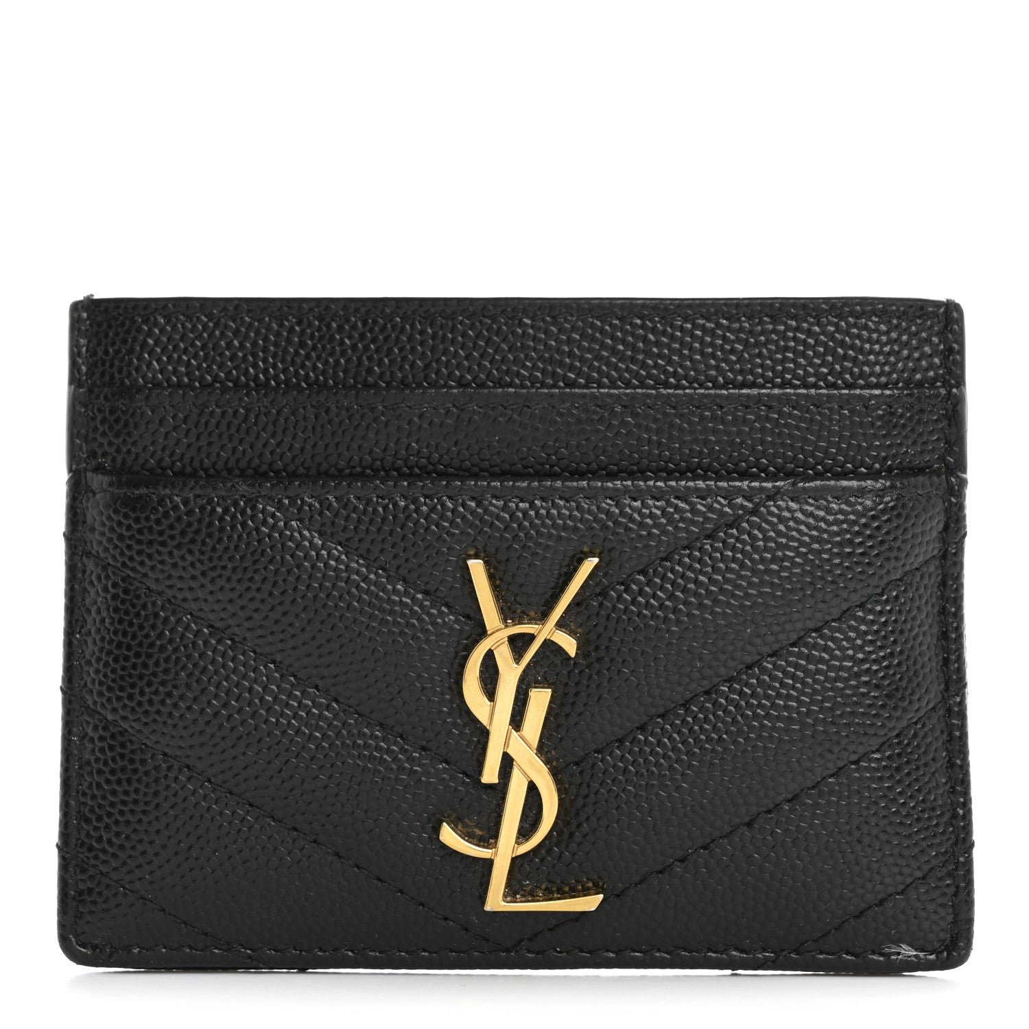 Saint Laurent Grain De Poudre Matelasse Chevron Monogram Credit Card Case Black