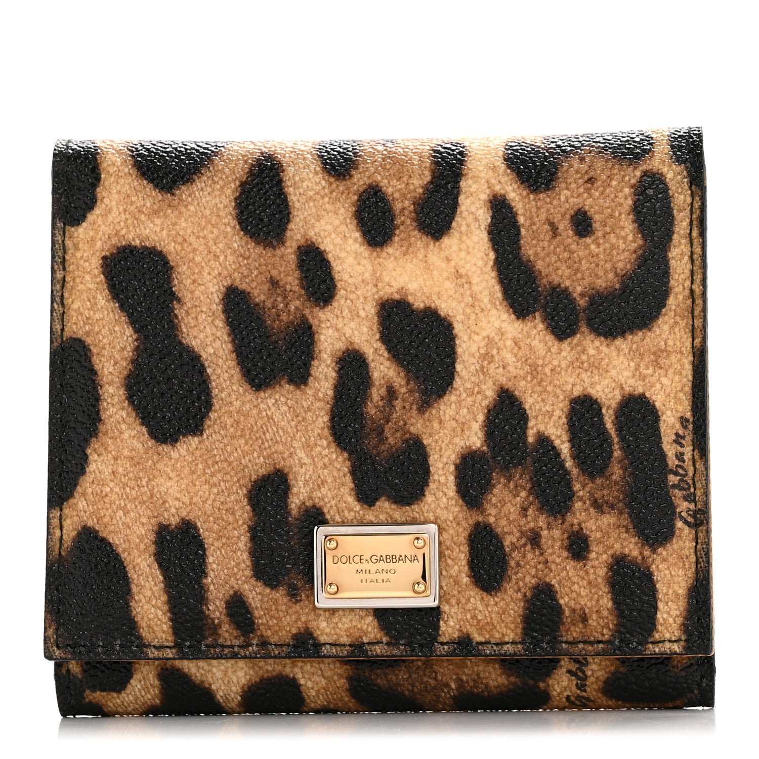Dolce & Gabbana Crespo Leopard Print French Flap Wallet Black Brown