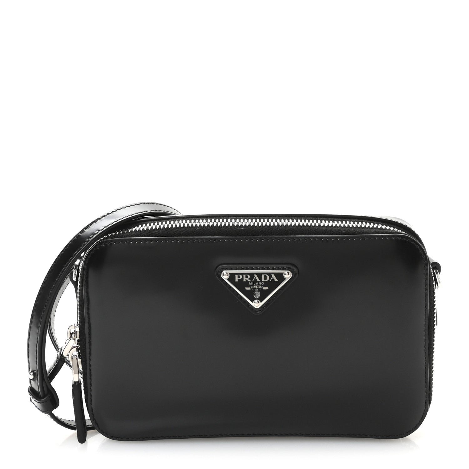Prada Spazzolato Metal Triangle Logo Mini Pouch Shoulder Bag Black