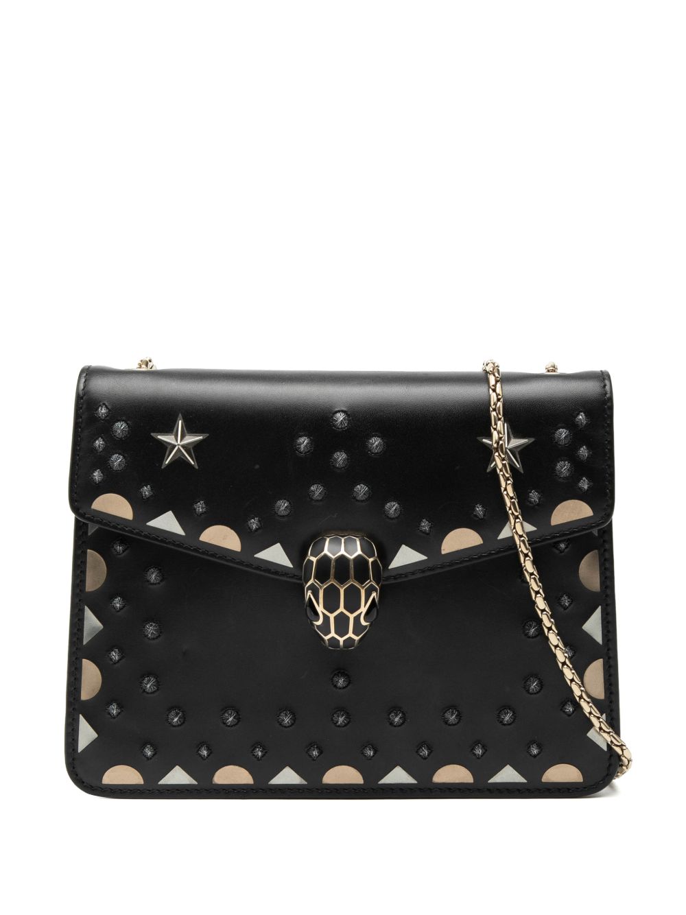 Bvlgari 2017 Small Studded Leather Laser Cut Square Serpenti Forever Chain crossbody bag
