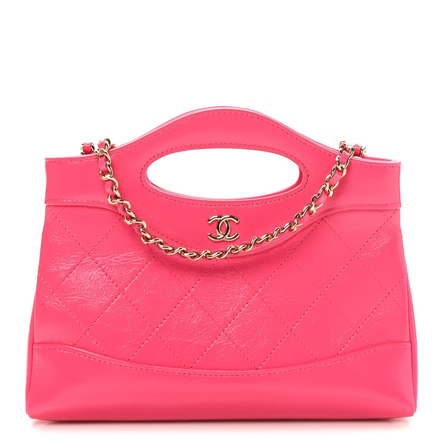 Chanel Shiny Crumpled Calfskin Quilted Nano 31 Shopping Bag Pink