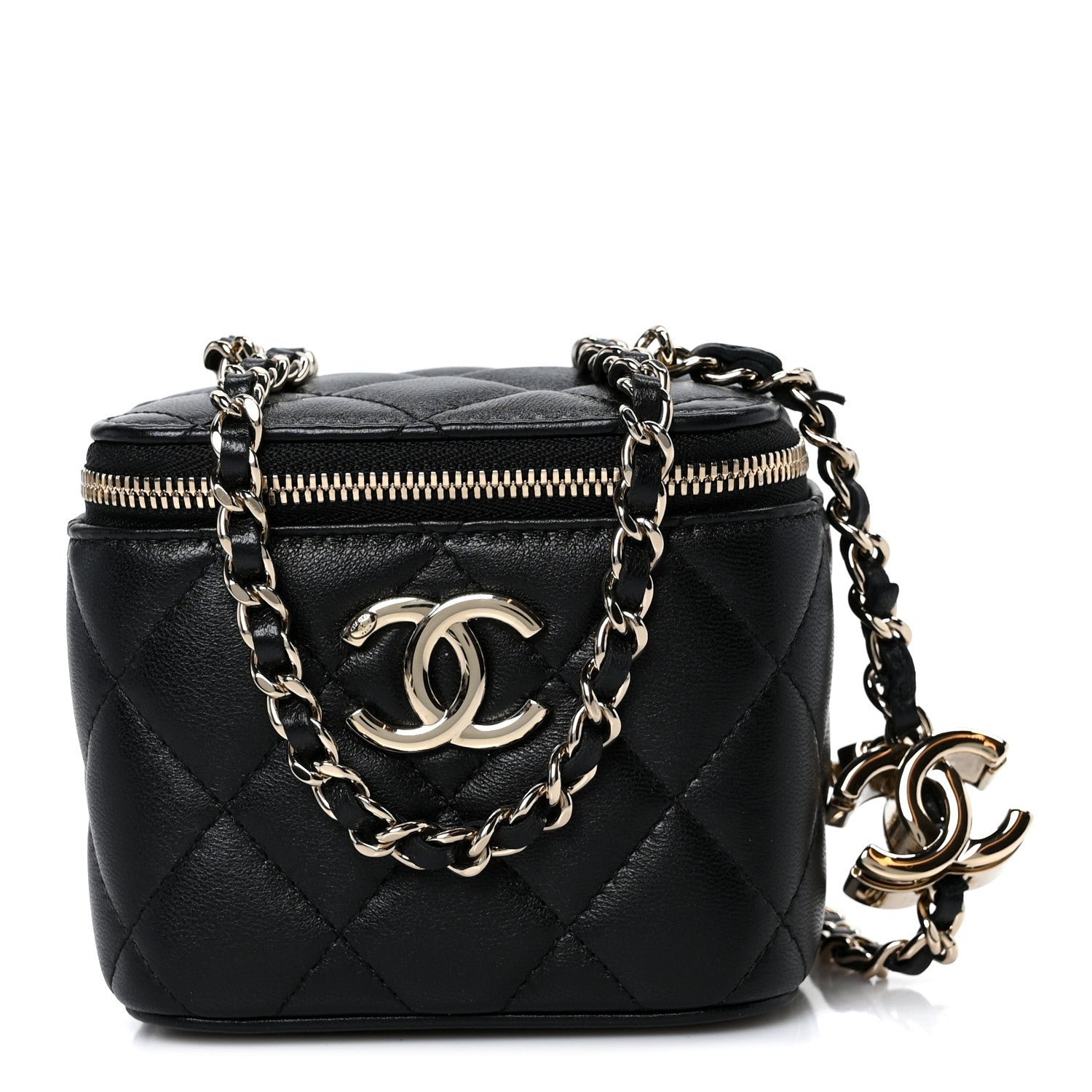 Chanel Lambskin Quilted Mini CC Crush Vanity Case With Chain Black
