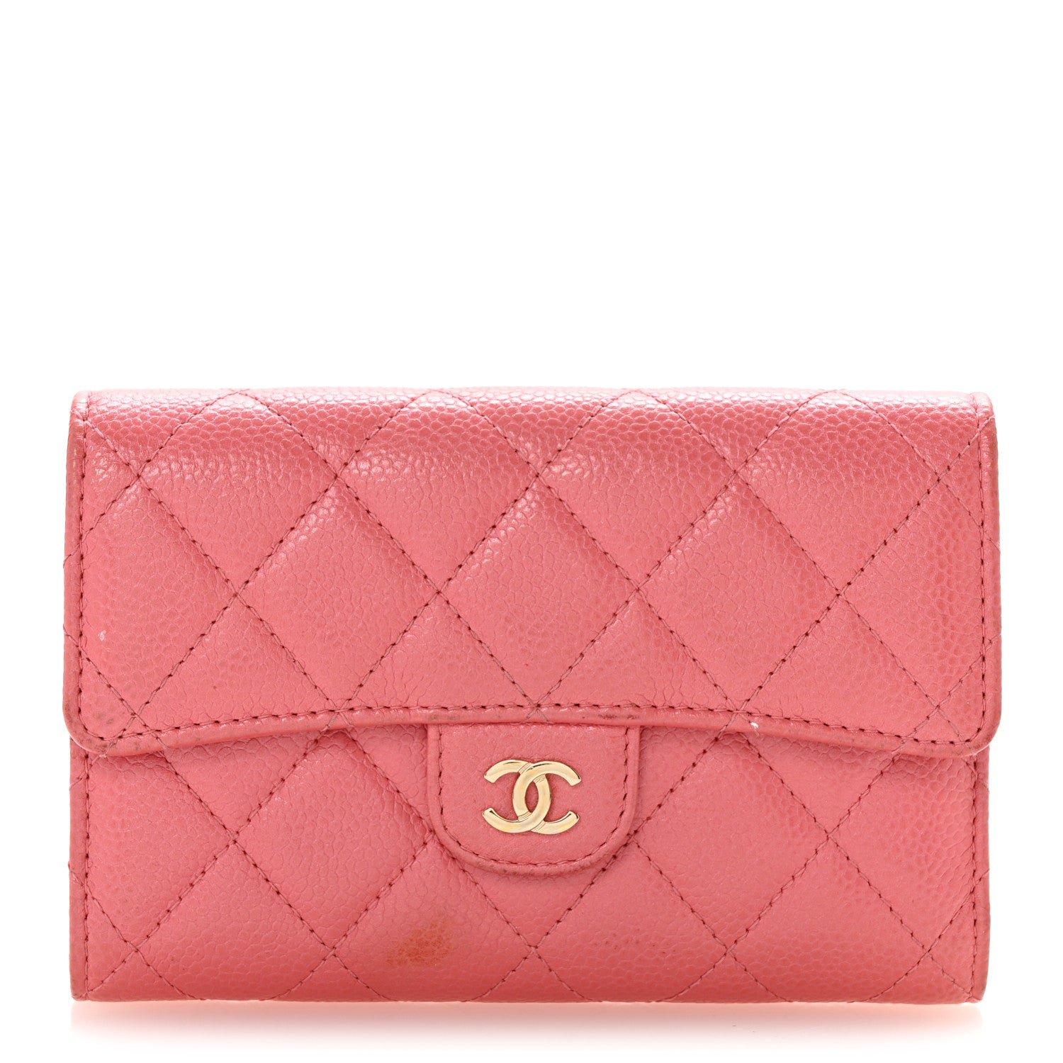 Chanel Metallic Caviar Quilted Medium Flap Wallet Pink