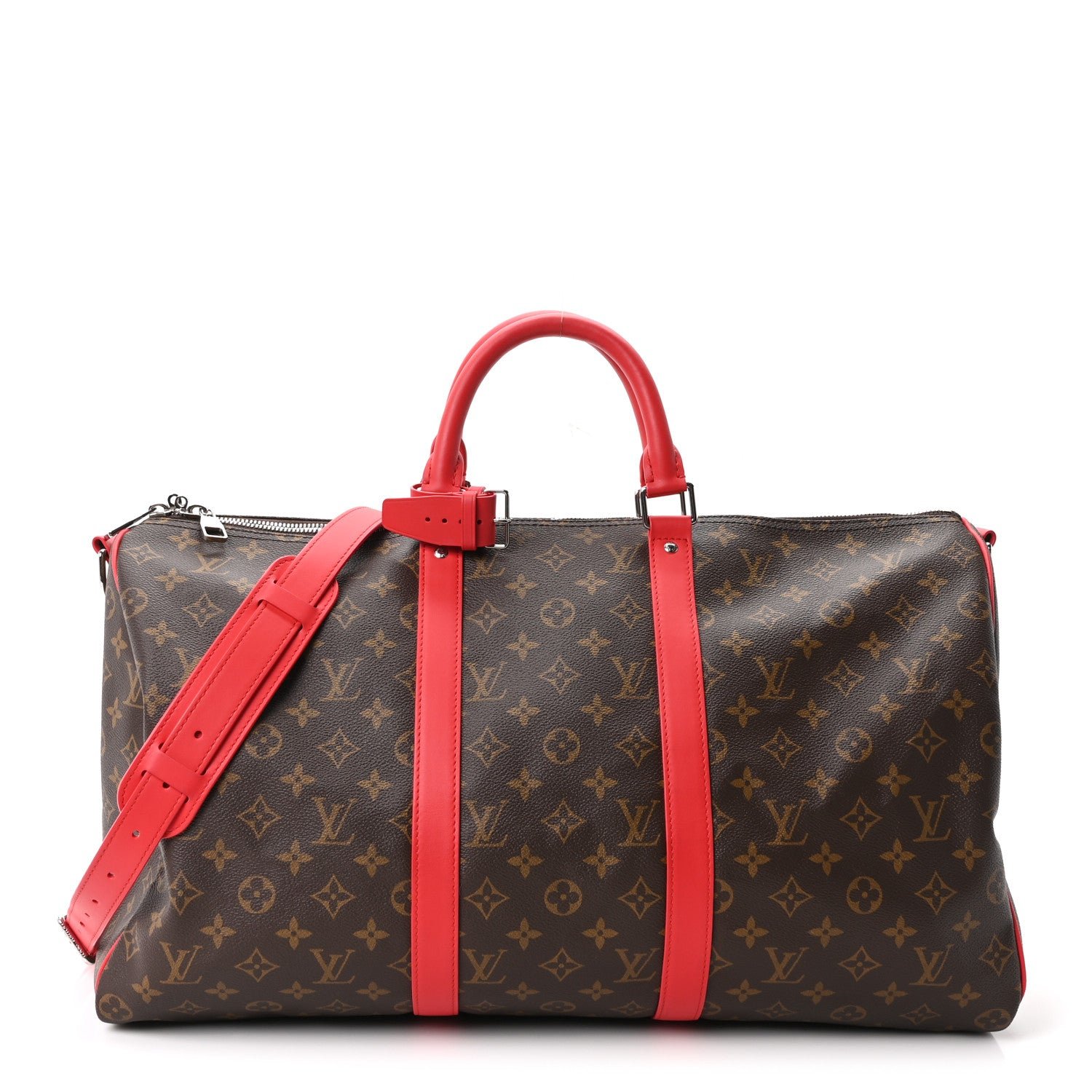 Louis Vuitton Calfskin Monogram Keepall Bandouliere 50 Coquelicot